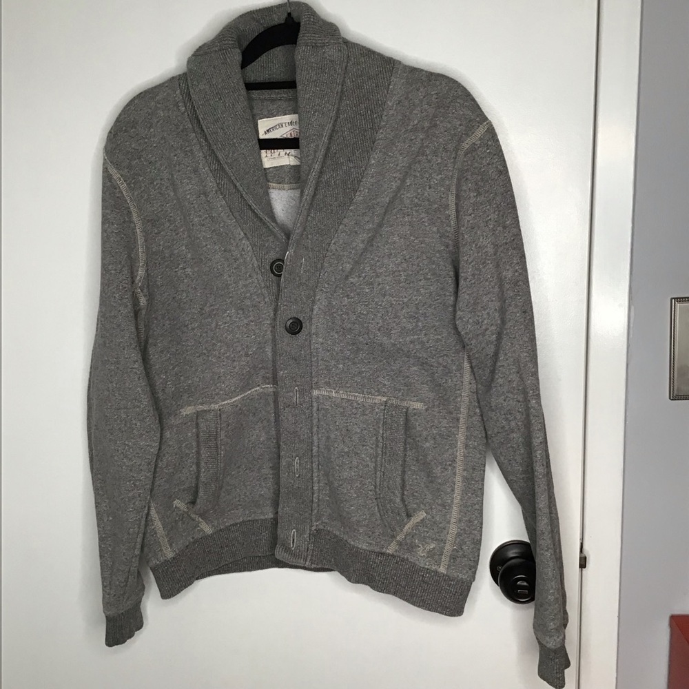 Y2K Men’s American Eagle Shawl CollarGrey Vintage Classic 1977 w/ pockets USXS - Picture 3 of 10